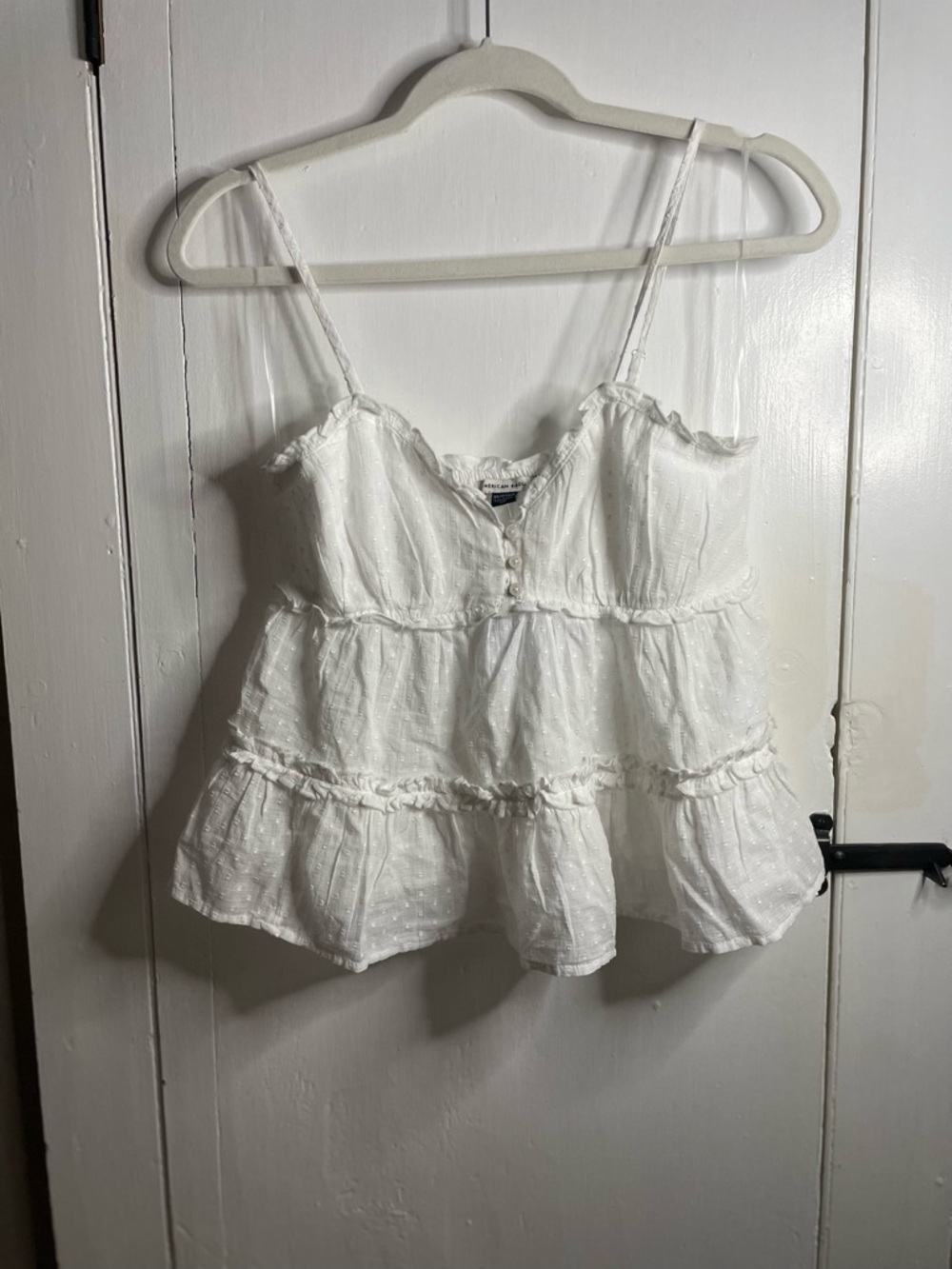 AMERICAN EAGLE Women’s White Ruffle Tiered Spaghetti-Strap Top Size XS NWT